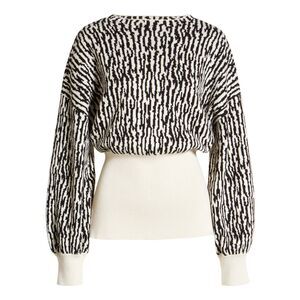 Open Edit Women Animal Print Jacquard Cotton Knit Casual Tie Back Sweater Size S